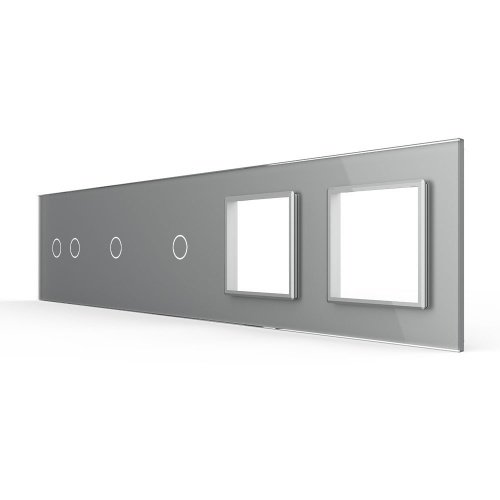 Панель для 3-х сенсорных выключателей и 2-х розеток, 4 клавиши (2+1+1), цвет серый, стекло Livolo