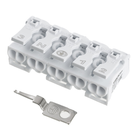 Клемма монтажная с/з STEKKER для подключения фазных проводников, 5 контактных групп (3 ввода, 3 вывода на полюс), LD294-5105