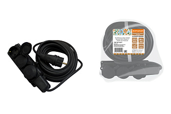 Удлинитель-шнур силовой каучук КГ IP44 3 гнезда с/з, 3700 Вт 20м Народный TDM