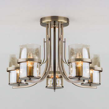 Потолочная люстра со стеклянными плафонами 60085/5 античная бронза