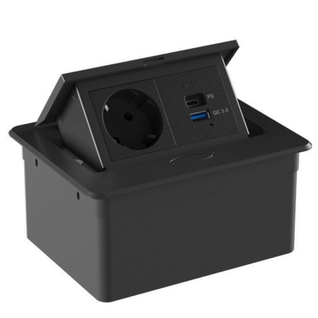 Donel Настольный встраиваемый выдвижной розеточный блок 4 мод. (2 мод. 45х45), черный