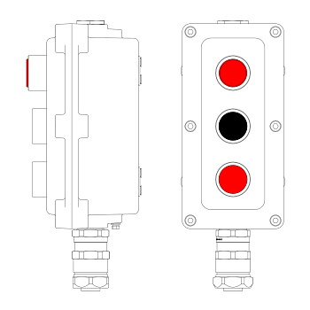 Взрывозащ. пост упр. из алюминия LCSD-03-B-MC-L1R(220)x1-P1B(11)x1-P1R(11)x1-PCMB-KAEPM3MHK-20 1Ex d IIB T5 Gb Ex tb IIIC T95°С Db IP66