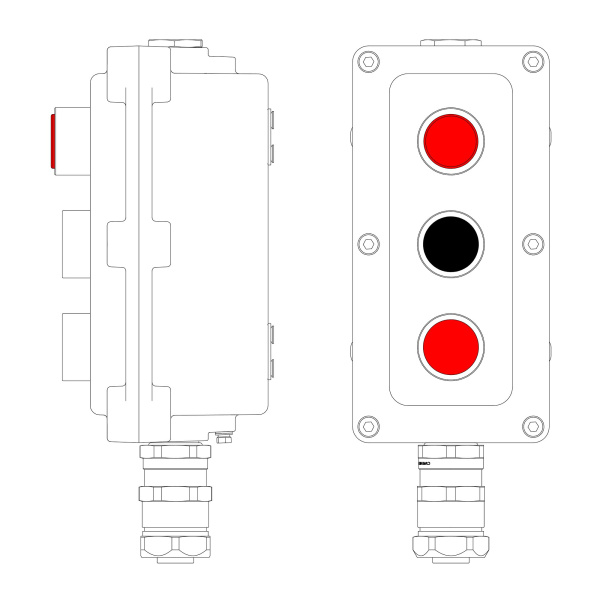 Взрывозащ. пост упр. из алюминия LCSD-03-B-MC-L1R(220)x1-P1B(11)x1-P1R(11)x1-PCMB-KAEPM3MHK-20 1Ex d IIB T5 Gb Ex tb IIIC T95°С Db IP66