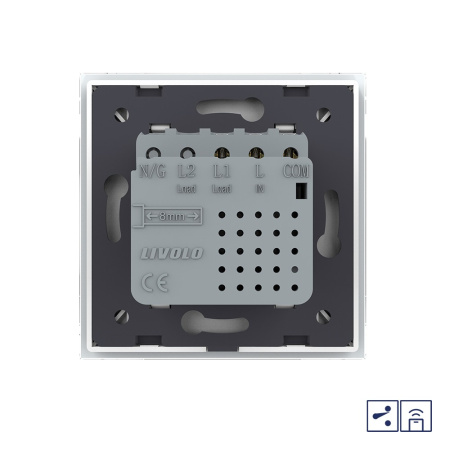 Одноклавишный проходной сенсорный выключатель Module с функцией радиоуправления, цвет белый Livolo