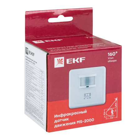 ИК датчик движения встраив, 500Вт 160гр, до 9м IP20 MS-2000 PROxima EKF