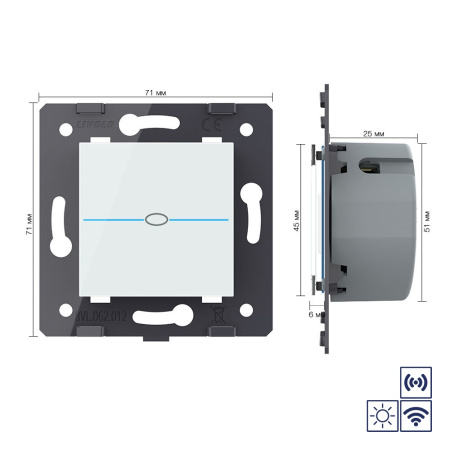 Одноклавишная импульсная сенсорная кнопка Quadro сухой контакт с радиоупр., белый (механизм) Livolo