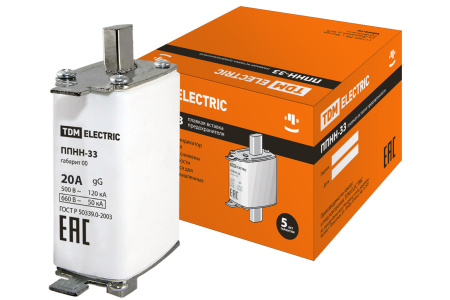 Плавкая вставка предохранителя ППНН-33, габарит 00, 20А TDM