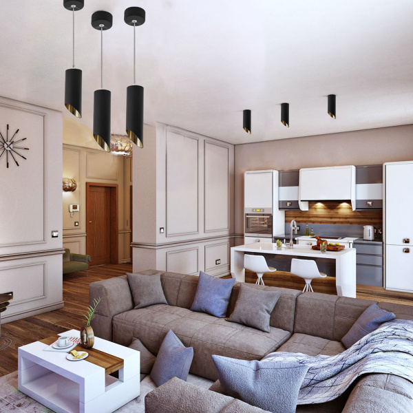 Светильник потолочный Feron ML1838 на подвесе MR16 35W 230V, черный, золото 55*300