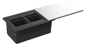 Donel Настольный встраиваемый розеточный блок, сдвижная крышка, 4 мод. (2 мод. 45х45), серебро