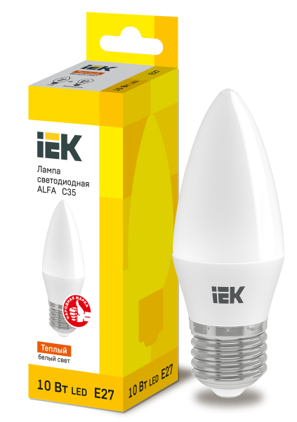 Лампа светодиодная ALFA C35 свеча 10Вт 230В 3000К E27 IEK