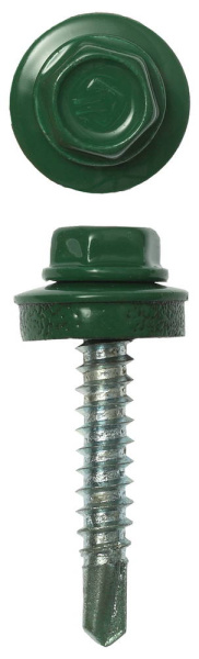 Саморезы СКД кровельные, RAL 6002 зеленый лист, 29 х 4.8 мм, 2 500 шт, для деревянной обрешетки, Профессионал ЗУБР