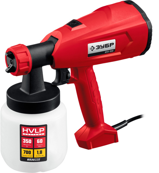 Краскопульт (краскораспылитель) электрич, КПЭ-350, HVLP, 0.8л, краскоперенос 0-700мл/мин, вязкость краски 60 DIN/сек, сопло 1.8мм, 350Вт ЗУБР