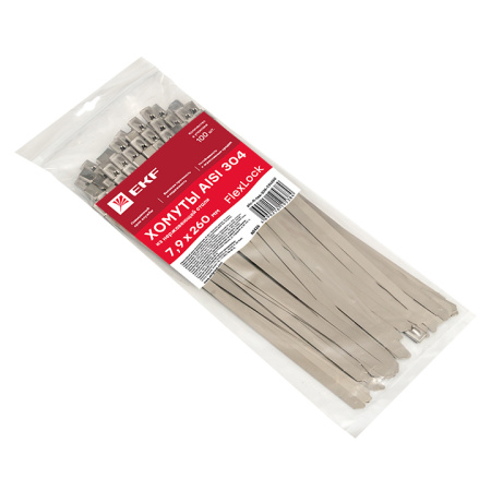 Хомут AISI 304 из нержавеющей стали, 7,9x260 (100 шт) FlexLock PROxima EKF