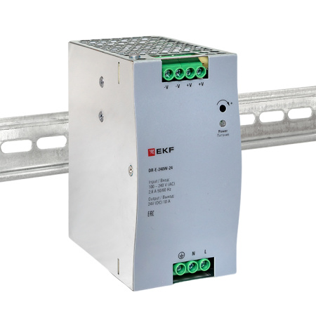 Блок питания на DIN рейку 240Вт, Uвх ~ 220 В AC, Uвых - 24 В DC постоянного тока EKF