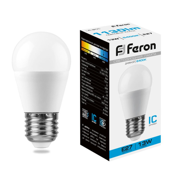 Лампа светодиодная Feron LB-950 Шарик E27 13W 6400K Лампа светодиодная Feron LB-950 Шарик E27 13W 6400K
