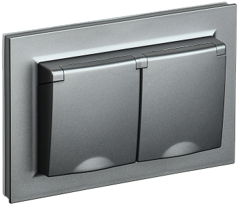 BRITE Розетка 2-местная с з/з с защитными шторками и крышкой 16А в сборе IP44 РСбш12-3-44-БрС сталь 