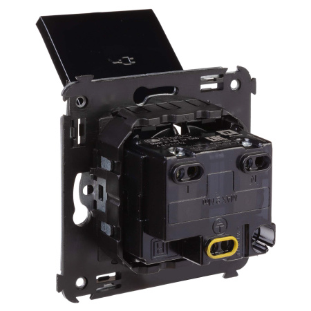 Розетка с крышкой в стену, 2P+E, с з/ш, "Avanti", "Черный квадрат" DKC