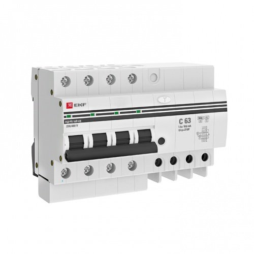 Дифференциальный автоматический выключатель АД-4 S 63А 100мА (хар, С, АС, электронный) 6кА PROxima EKF