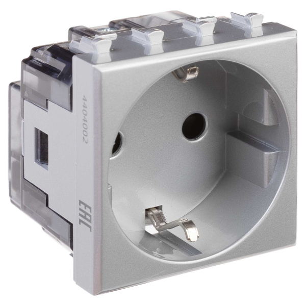 Розетка модульная, 2P+E, с з/ш, "Avanti", "Закаленная сталь", 2 модуля DKC Розетка модульная, 2P+E, с з/ш, "Avanti", "Закаленная сталь", 2 модуля DKC