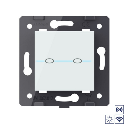 Двухклавишная импульсная сенсорная кнопка Quadro сухой контакт с радиоупр., белый (механизм) Livolo