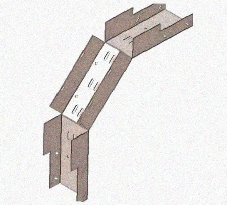 Лоток замковый перфорированный КСЗ 50х60-90 УТ1,5 для поворота трассы вниз на 90, горячее цинкование, S1,5