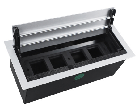 Donel Настольный встраиваемый розеточный блок с откидной крышкой 8 мод. (4 мод. 45х45), алюминий