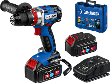 20В бесщеточная ударная дрель-шуруповерт, 2 АКБ (4Ач), в кейсе, Профессионал. DBS-201-42 ЗУБР