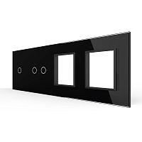 Панель для 2-х сенсорных выключателей и 2-х розеток, 3 клавиши (1+2), цвет черный, стекло Livolo
