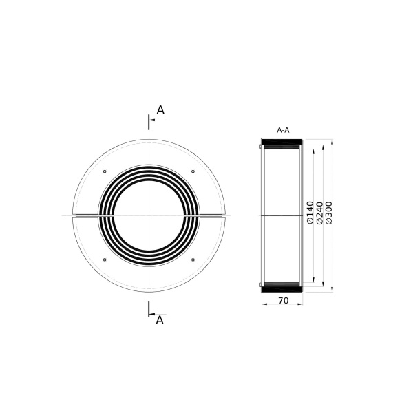 Проходка круглая, нержавеющая, D300х70 мм для кабелей D = 140-240 мм DKC