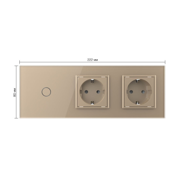 Сенсорный выключатель комбинированный на 1 линию 2 розетки 3 модуля Золотой Livolo