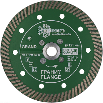 Диск алмазный отрезной ультра 125*м14 Турбо серия Grand hot press Гранит Flange GRF832 Trio-Diamond