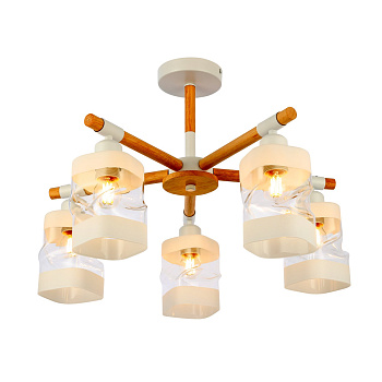 Люстра потолочная Белый, Светлое дерево/Белый, Прозрачный E27 5*60Вт SLE114502-05 EVOLUCE