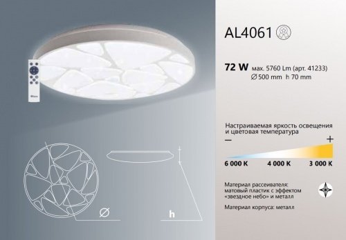 Светодиодный управляемый светильник накладной Feron AL4061 Myriad тарелка 72W 3000К-6000K белый фото 4