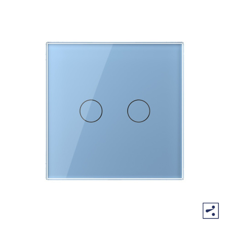 Сенсорный проходной выключатель 2 клавиши 1 пост Синий Livolo