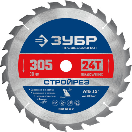 Стройрез 305х30мм 24Т, диск пильный по строительной древесине ЗУБР