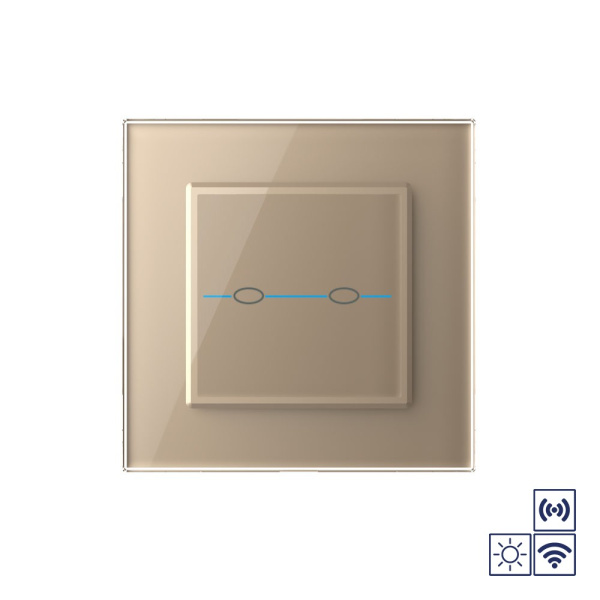 Сенсорный импульсный радиоуправляемый выключатель Quadro сухой контакт 2 клавиши Золотой Livolo