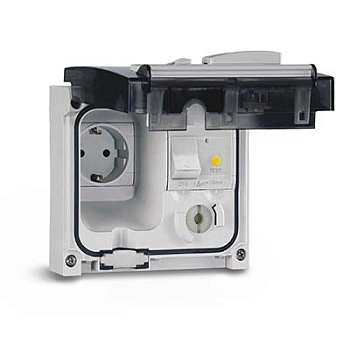 Розетка панельная. АВДТ (16А, 10мА, 3,5 кА). Защита IP56 с вставленной вилкой DKC