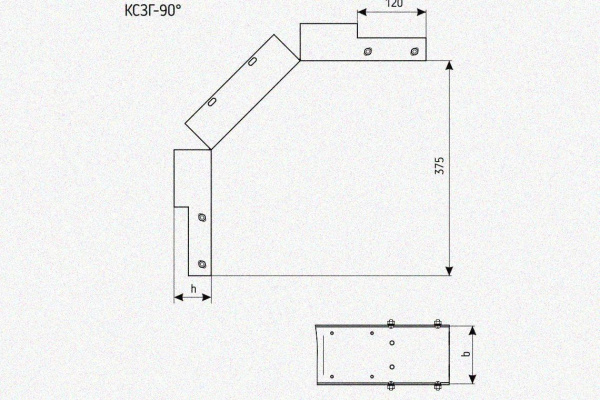 Лоток замковый глухой КСЗГ 200х50-90 УХЛ1 для поворота трассы вниз на 90, оцинкованный лист, S1,5