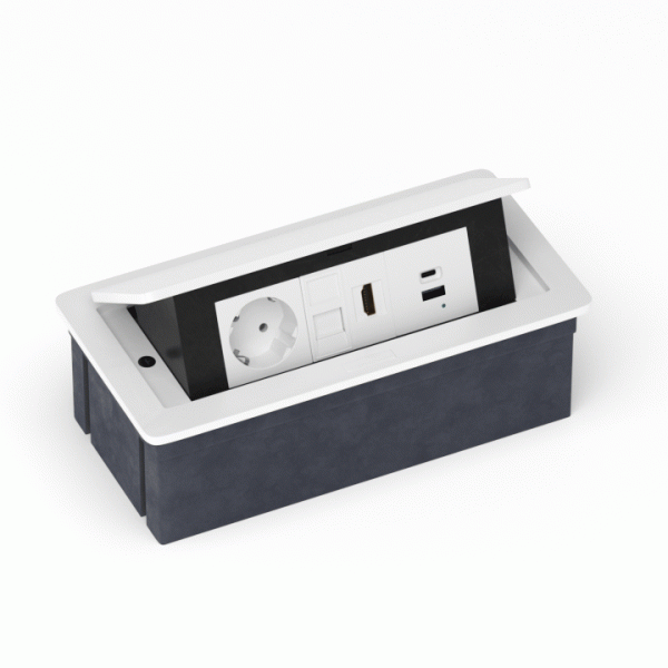 Donel Настольный встраиваемый выдвижной розеточный блок 6 мод. (3 мод. 45х45), белый