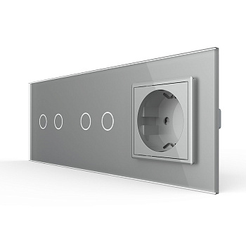 Сенсорный выключатель комбинированный на 4 линии 1 розетка 3 модуля Серый Livolo