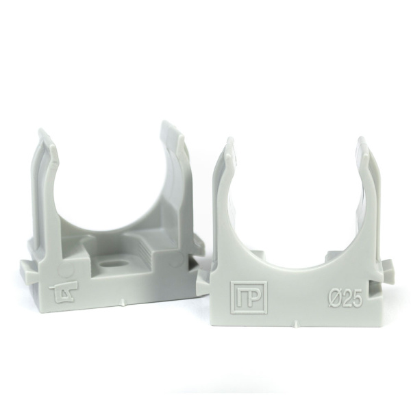 Крепеж-клипса для труб для прямого монтажа серая в гофроящике d25 мм (900шт/кор) Промрукав