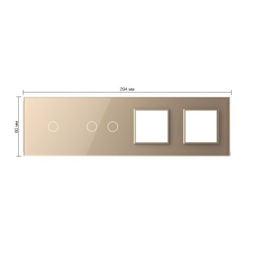 Панель для 2-х сенсорных выключателей и 2-х розеток, 3 клавиши (1+2), цвет золотой, стекло Livolo фото 2