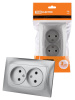 Розетка двойная 2П 10А 250В серебр. металлик "Лама" TDM