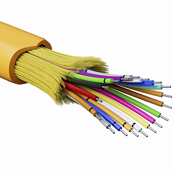 Кабель волоконно-оптич., расп.,арамидные упр.нити, внутр., нг(А)-HF, 18 ОВ, категорияOM2 (G.651.1) плотный буфер, 0,4 кН, барабан 2000 м DKC