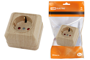 Розетка 2П+З открытой установки с з/ш IP20 16А, сосна "Ладога" TDM Розетка 2П+З открытой установки с з/ш IP20 16А, сосна "Ладога" TDM