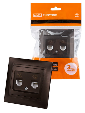 Розетка двойная телефонная RJ11 шоколад "Лама" TDM Розетка двойная телефонная RJ11 шоколад "Лама" TDM