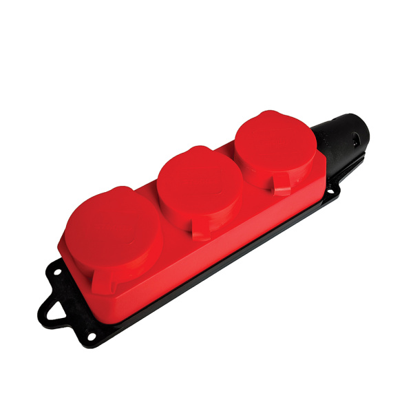 Розетка переносная 3-местная с/з STEKKER, RST16-23-44-3 (РП 16-334), 250В, 16А, IP44, красный