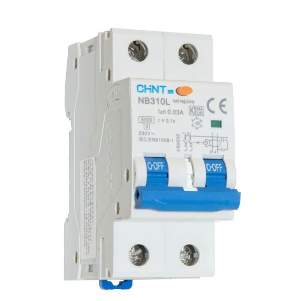 Дифференциальный автоматический выключатель NB310L 2П 6А 30мА, тип А, х-ка С, 6кА CHINT