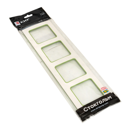 Стокгольм Рамка 4-местная белая с линией цвета зеленый EKF