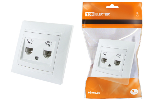 Розетка двойная телефонная RJ11 белая "Лама" TDM Розетка двойная телефонная RJ11 белая "Лама" TDM